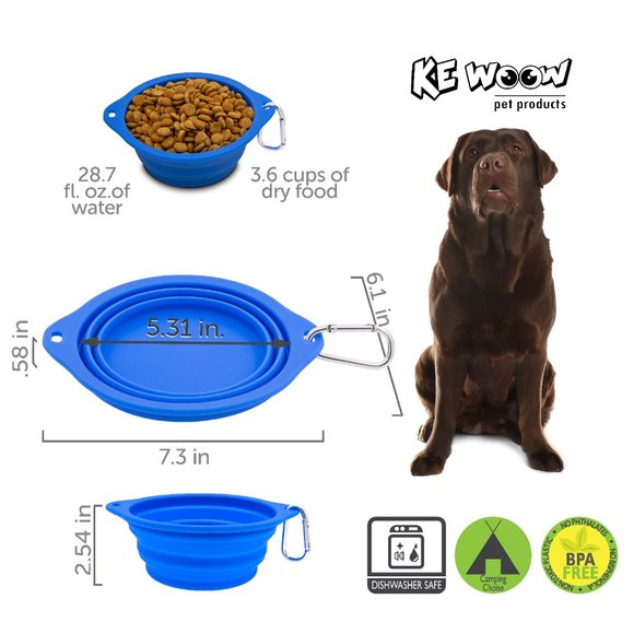 KE WOOW Portable Dog Bowl, collapsible made of silicone,  travel Bowl 850ml 2pcs - Picture 11 of 14